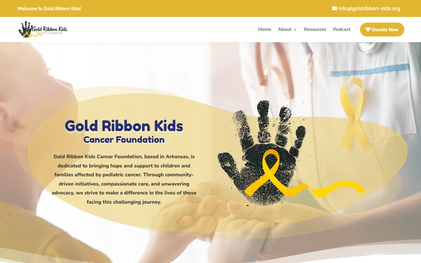 Screenshot of the Gold Ribbon Kids website