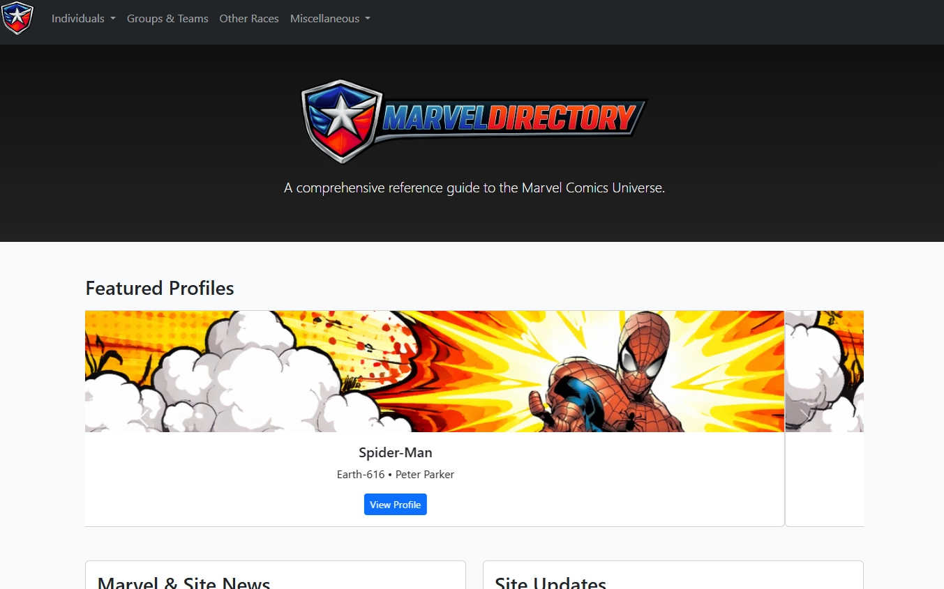 Screenshot of the MarvelDirectory website